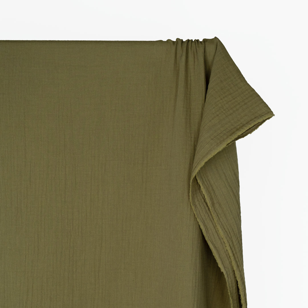 Fine Stripe Organic Cotton Double Gauze - Juniper/Basil | Blackbird Fabrics
