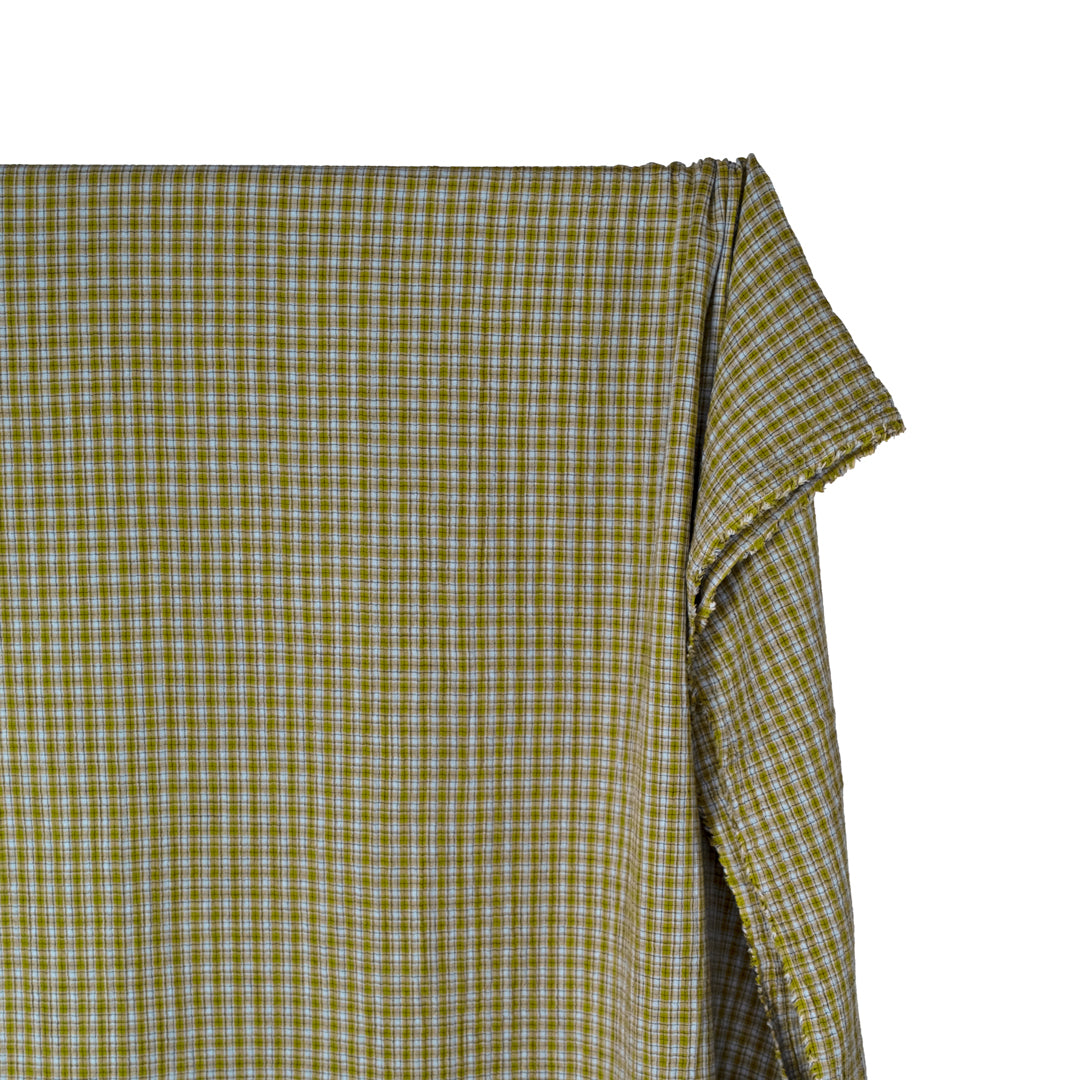 Punk Plaid Organic Cotton Double Gauze - Avocado/Baby Blue | Blackbird Fabrics