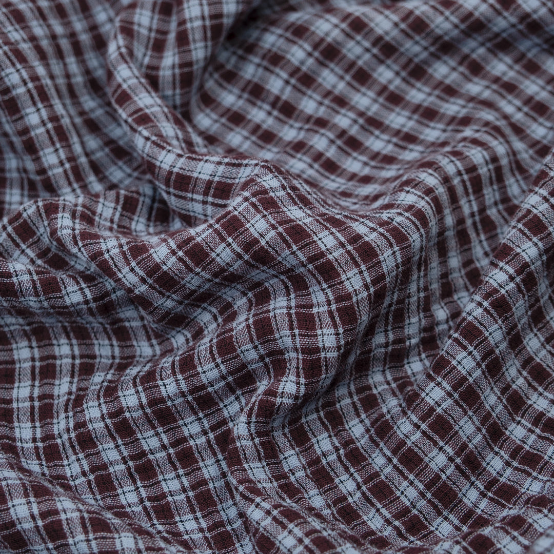 Punk Plaid Organic Cotton Double Gauze - Boysenberry/Ice Blue | Blackbird Fabrics