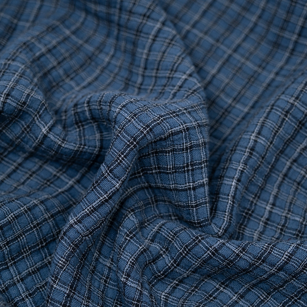 Grunge Check Organic Cotton Double Gauze - Ocean | Blackbird Fabrics