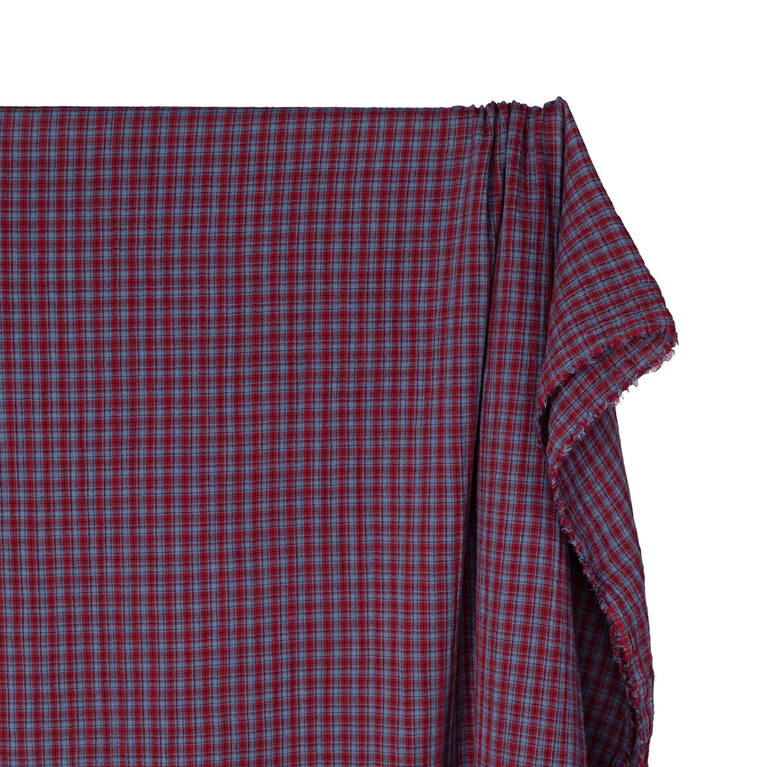 Punk Plaid Organic Cotton Double Gauze - Cranberry/Marlin | Blackbird Fabrics