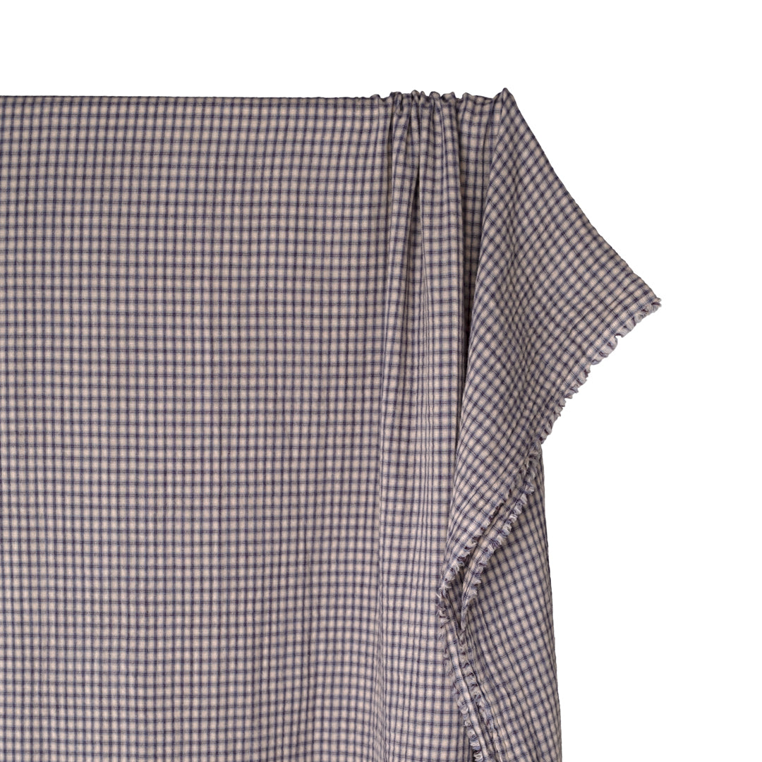 Vintage Check Organic Cotton Double Gauze - Cashew/Bluestone | Blackbird Fabrics
