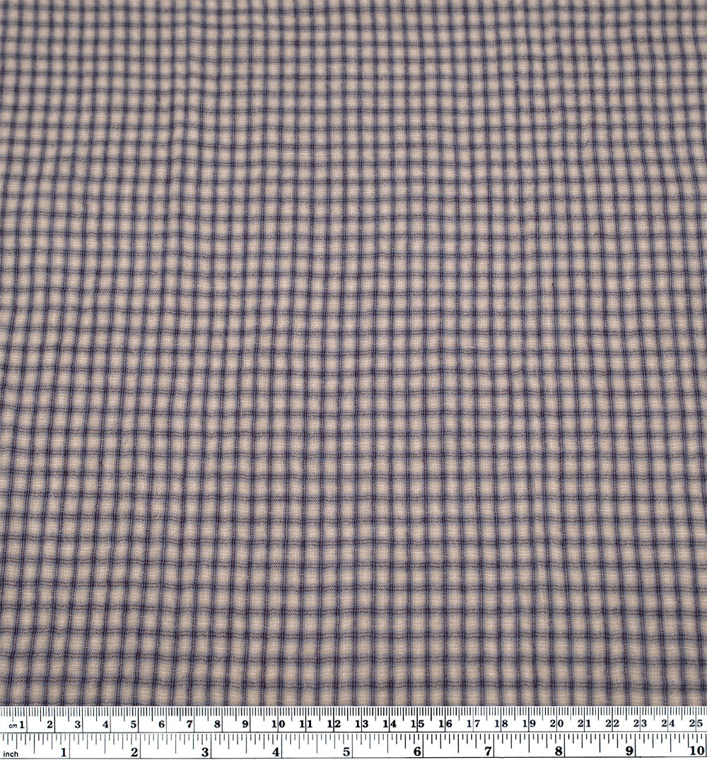 Vintage Check Organic Cotton Double Gauze - Cashew/Bluestone | Blackbird Fabrics