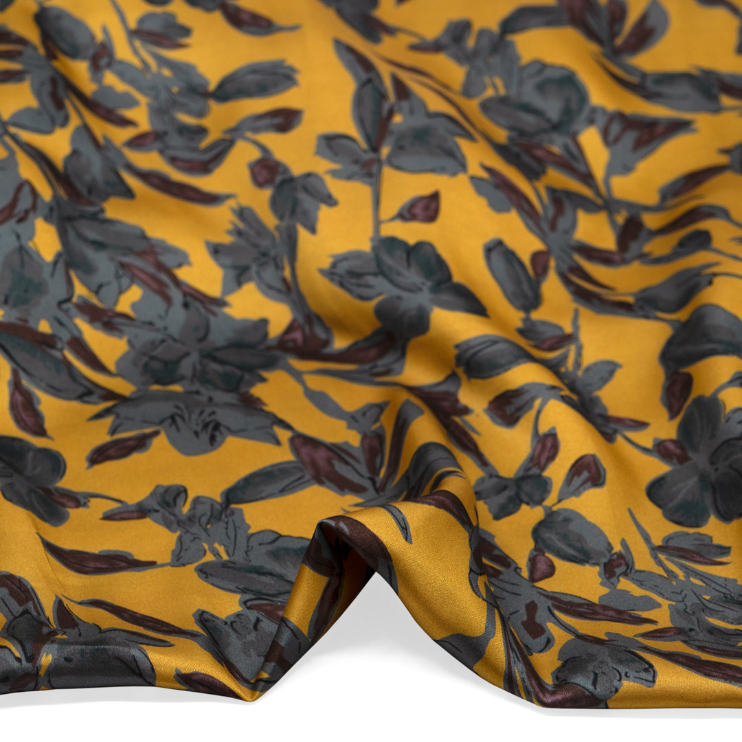 Throne Room Viscose Satin - Vintage Gold/Flint | Blackbird Fabrics