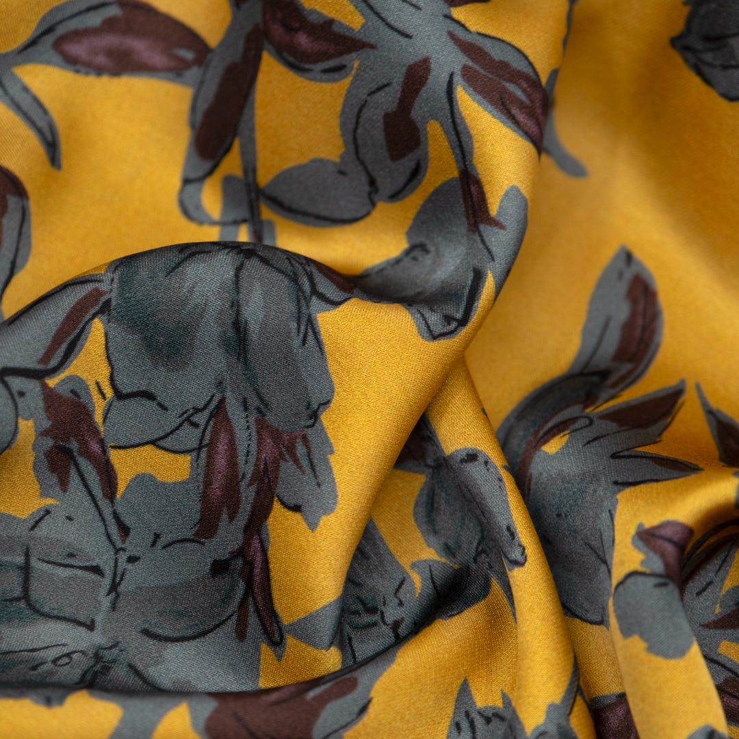 Throne Room Viscose Satin - Vintage Gold/Flint | Blackbird Fabrics