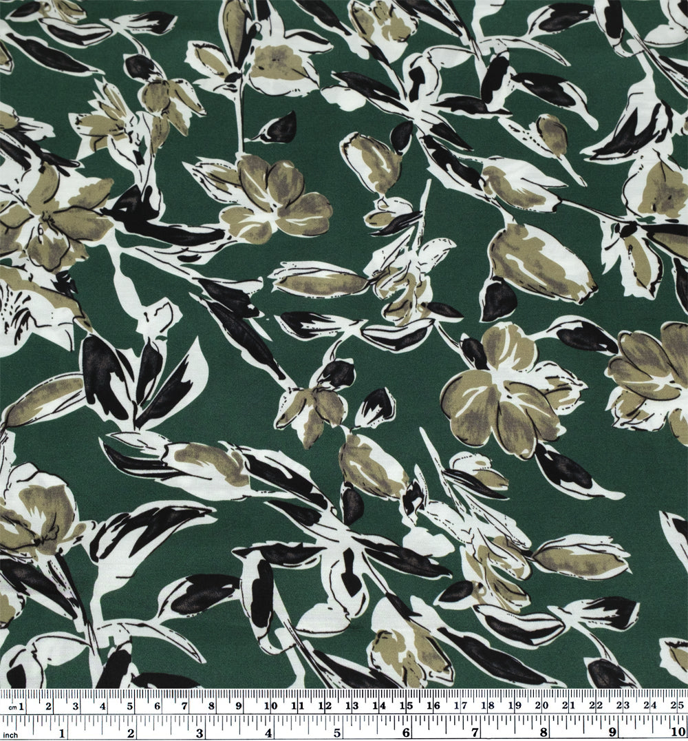 Botanic Silhouette Viscose Satin - Pine/White | Blackbird Fabrics