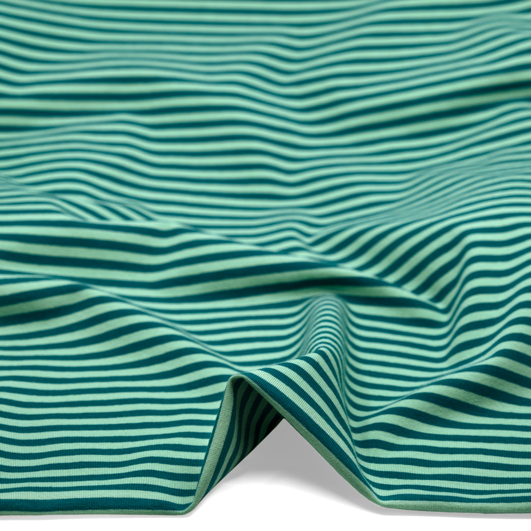 Skinny Sport Stripe Cotton Jersey - Lagoon/Spring Green | Blackbird Fabrics