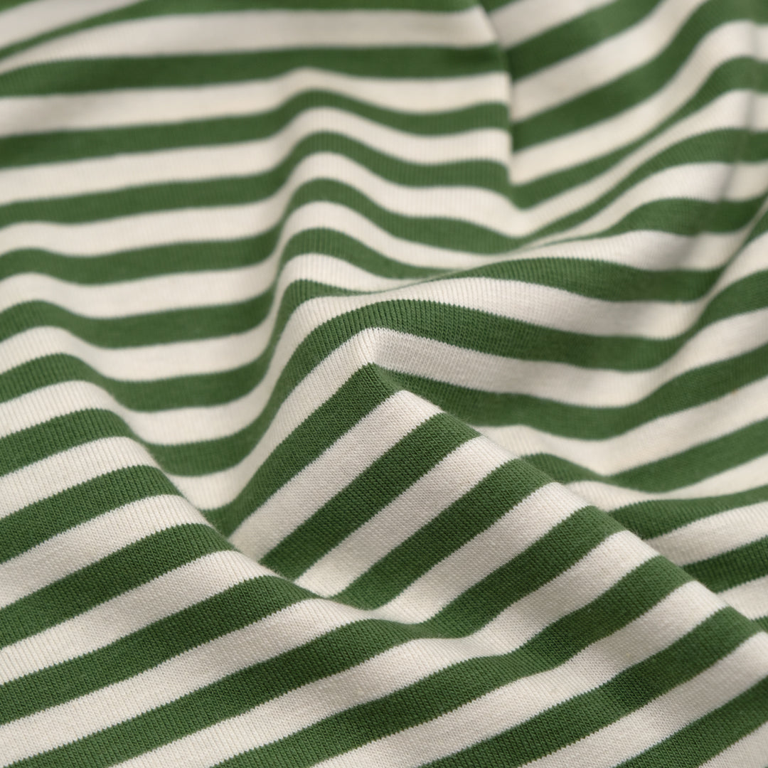 Skinny Sport Stripe Cotton Jersey - Dill/Cream | Blackbird Fabrics
