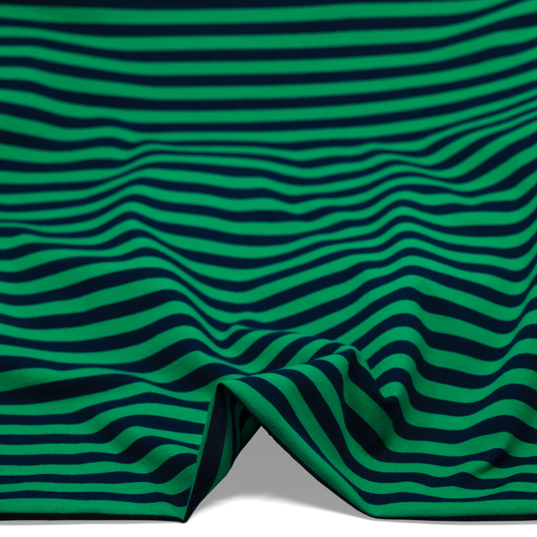 Sport Stripe Cotton Jersey - Grass/Midnight Blue | Blackbird Fabrics