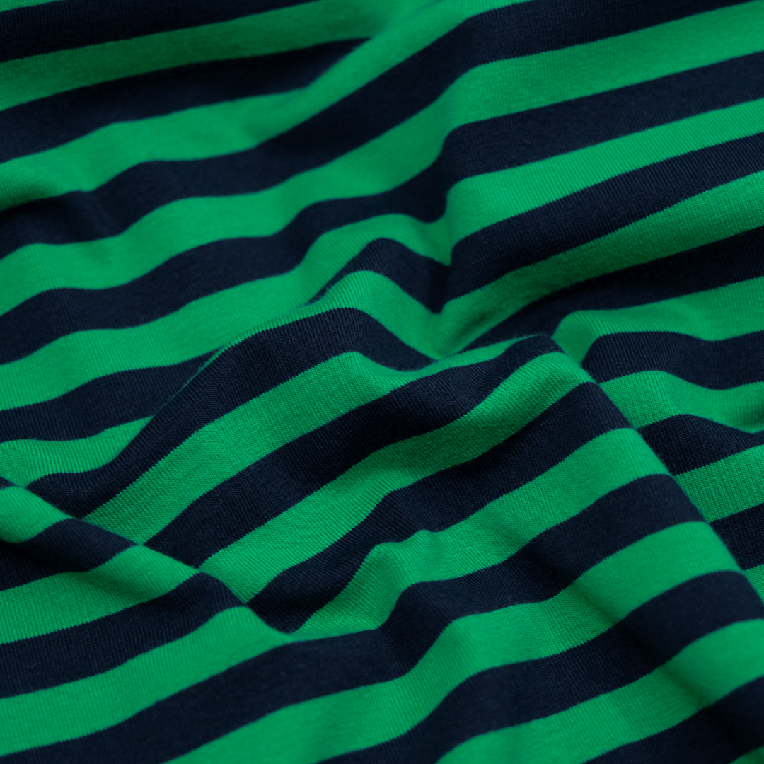 Sport Stripe Cotton Jersey - Grass/Midnight Blue | Blackbird Fabrics