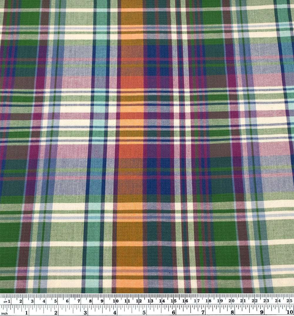 Mystic Plaid Cotton Shirting - Denim/Sherbert/Grass | Blackbird Fabrics