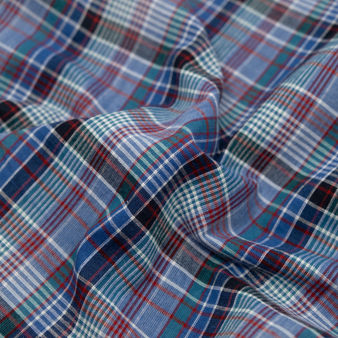 Daylight Plaid Cotton Shirting - Powder Blue/Harbour/Madder | Blackbird Fabrics