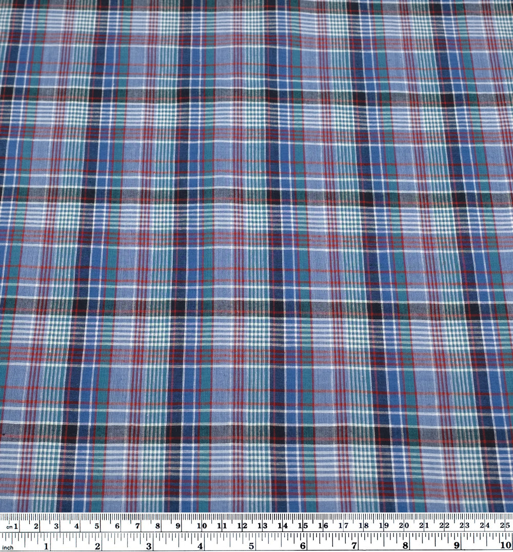Daylight Plaid Cotton Shirting - Powder Blue/Harbour/Madder | Blackbird Fabrics
