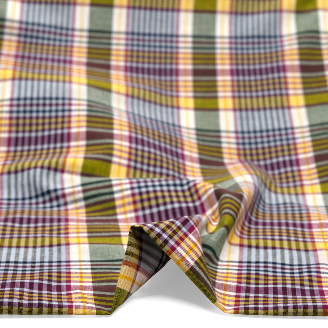 Daylight Plaid Cotton Shirting - White/Marigold/Sangria | Blackbird Fabrics