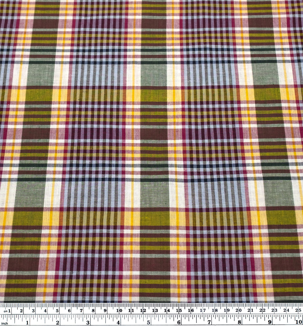 Daylight Plaid Cotton Shirting - White/Marigold/Sangria | Blackbird Fabrics
