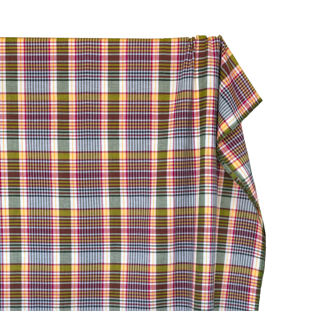 Daylight Plaid Cotton Shirting - White/Marigold/Sangria | Blackbird Fabrics