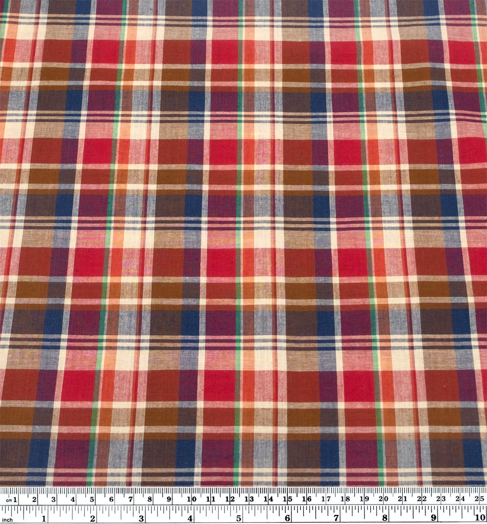 Daylight Plaid Cotton Shirting - Cherry/Nutshell/Navy | Blackbird Fabrics