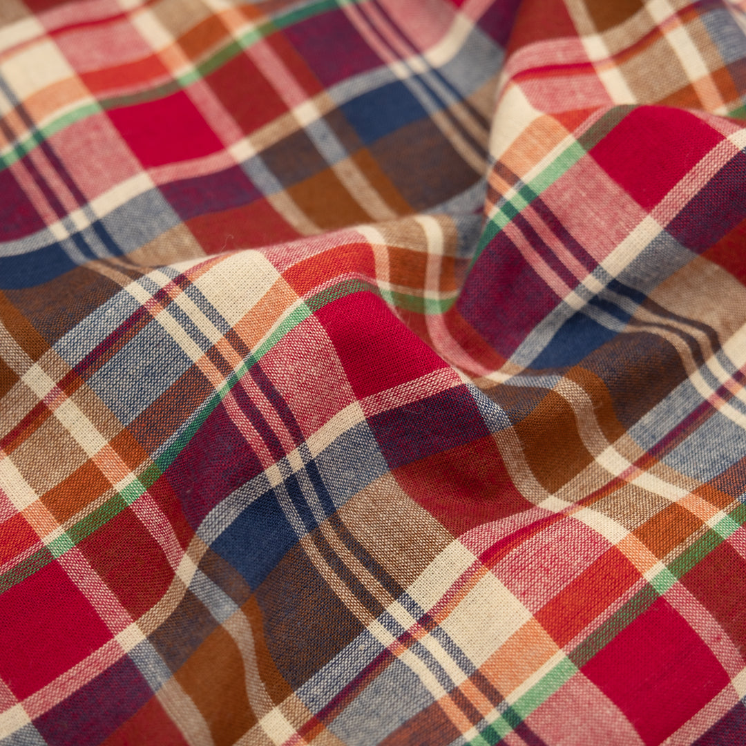 Daylight Plaid Cotton Shirting - Cherry/Nutshell/Navy | Blackbird Fabrics