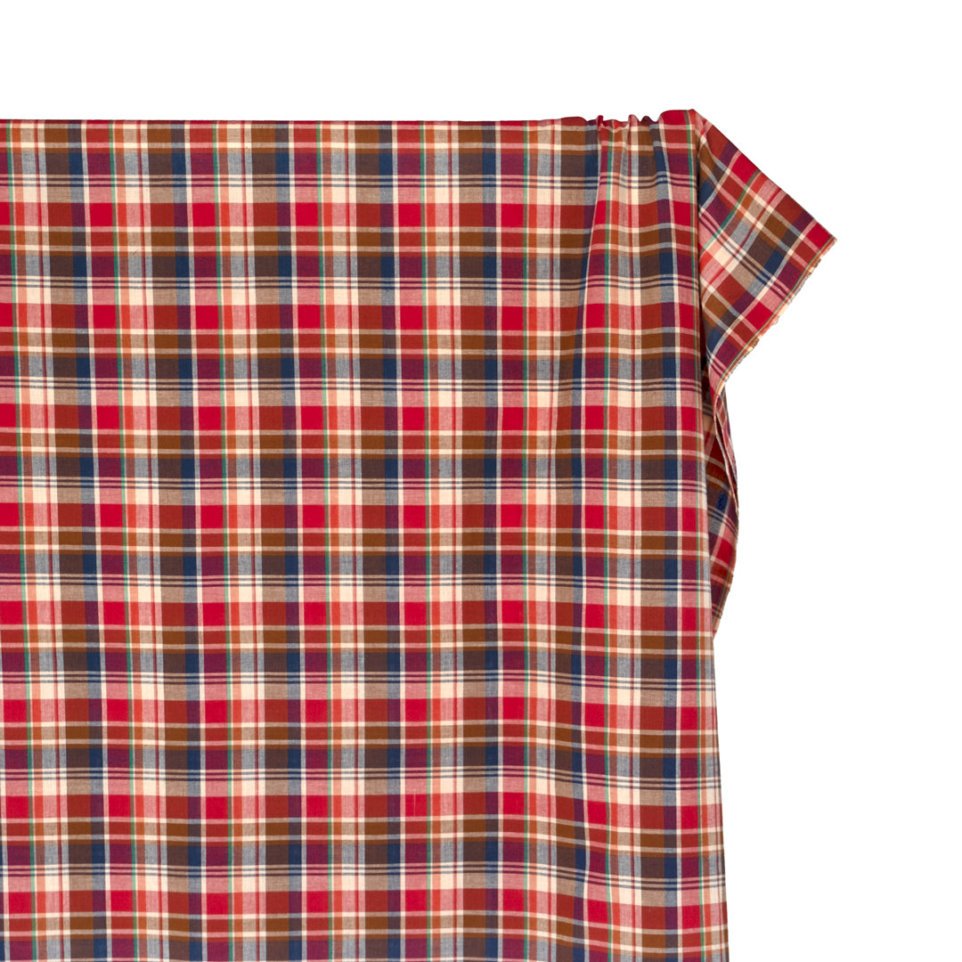 Daylight Plaid Cotton Shirting - Cherry/Nutshell/Navy | Blackbird Fabrics