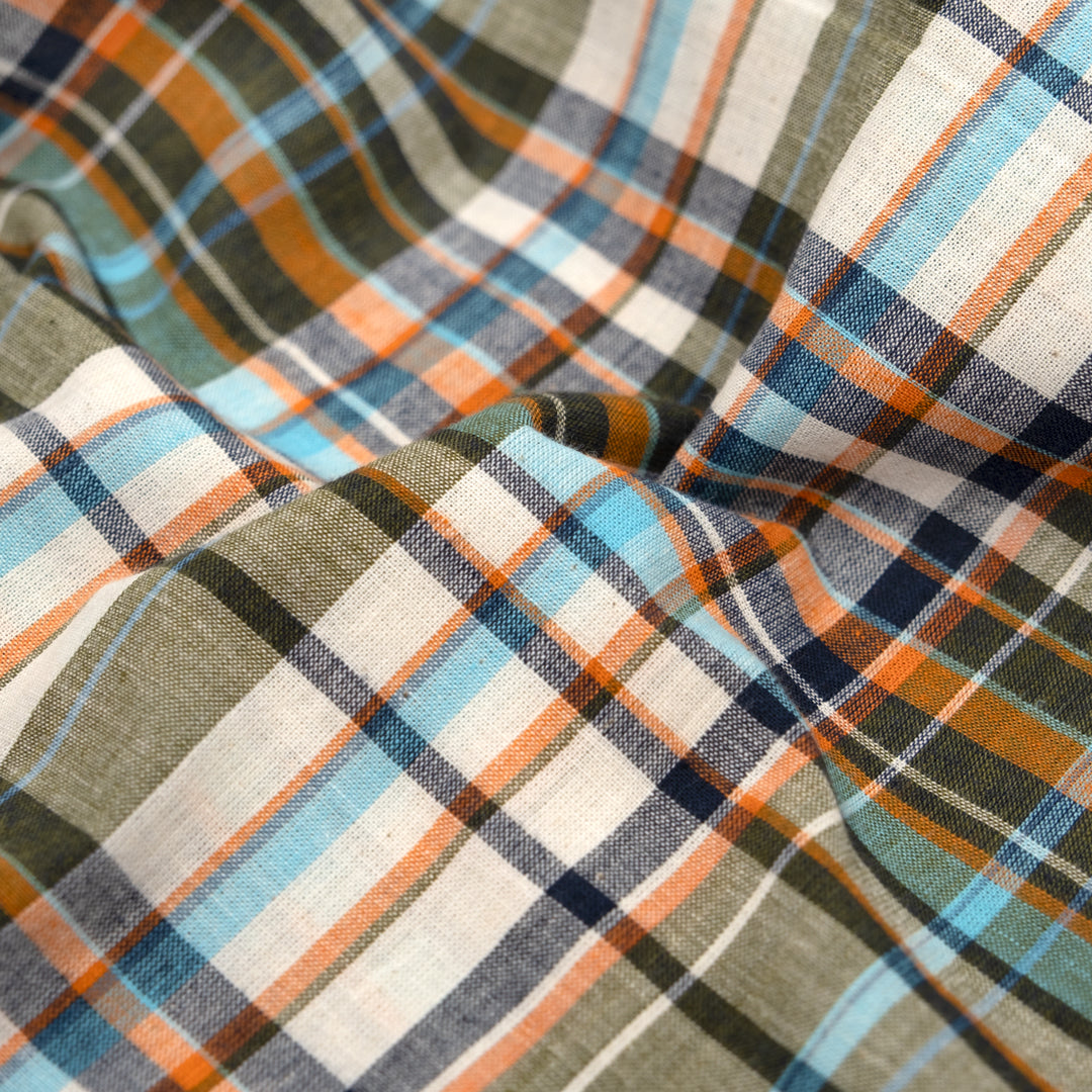 Daylight Plaid Cotton Shirting - Ivory/Seaweed/Aqua | Blackbird Fabrics