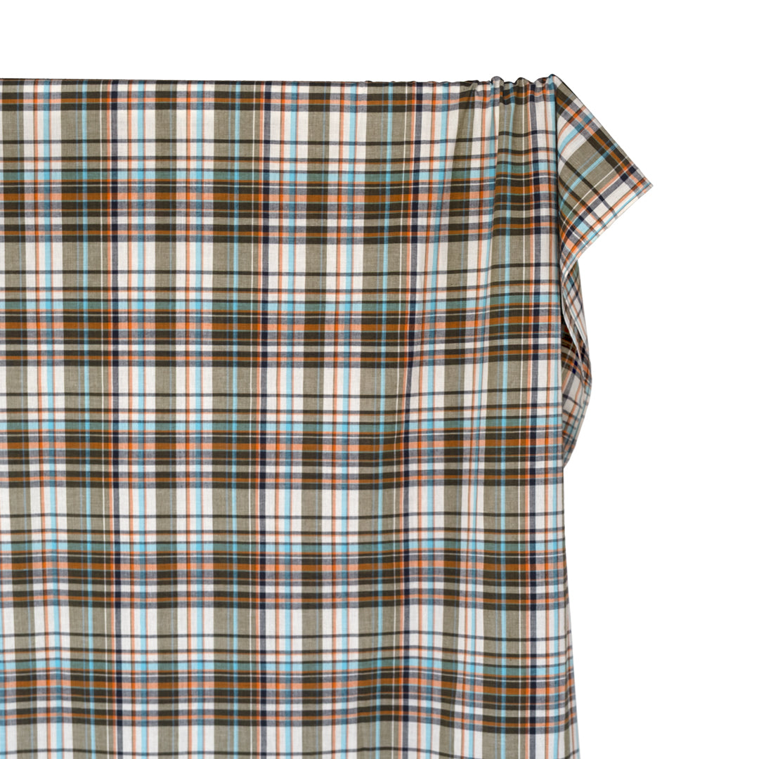 Daylight Plaid Cotton Shirting - Ivory/Seaweed/Aqua | Blackbird Fabrics