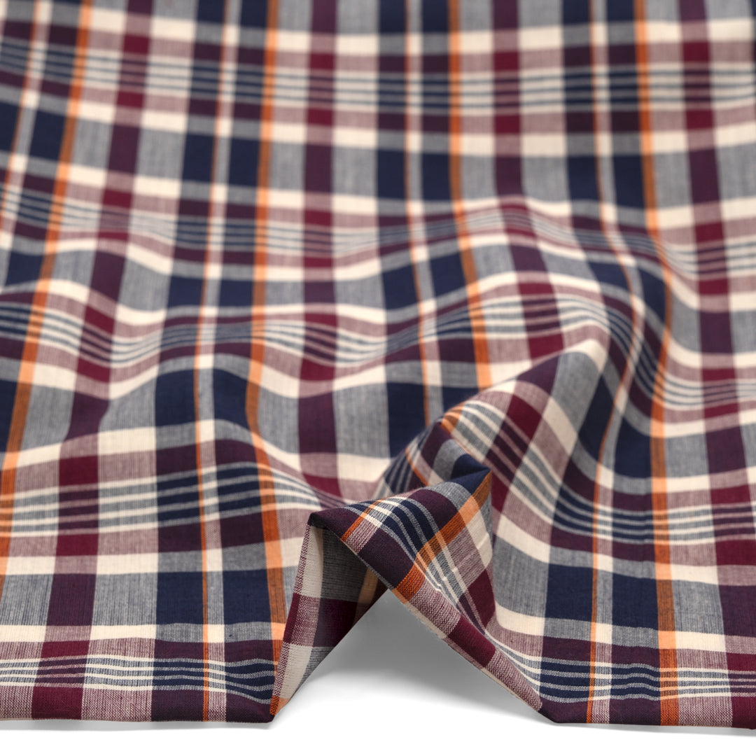 Daylight Plaid Cotton Shirting - Parchment/Midnight Blue/Wine | Blackbird Fabrics