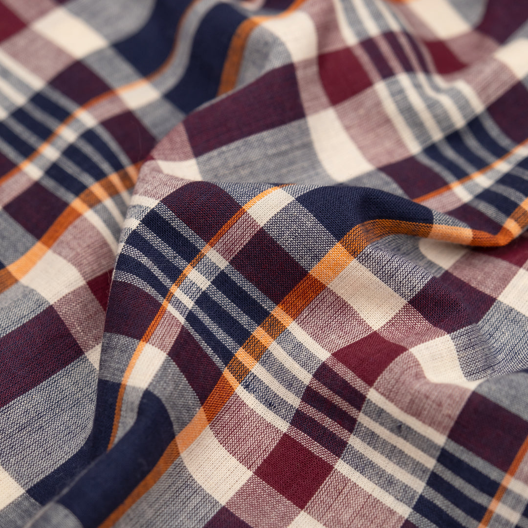 Daylight Plaid Cotton Shirting - Parchment/Midnight Blue/Wine | Blackbird Fabrics