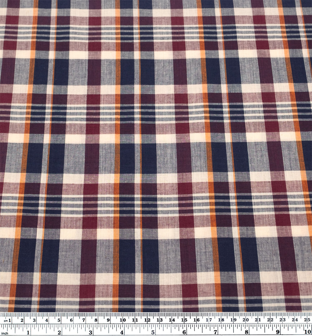 Daylight Plaid Cotton Shirting - Parchment/Midnight Blue/Wine | Blackbird Fabrics