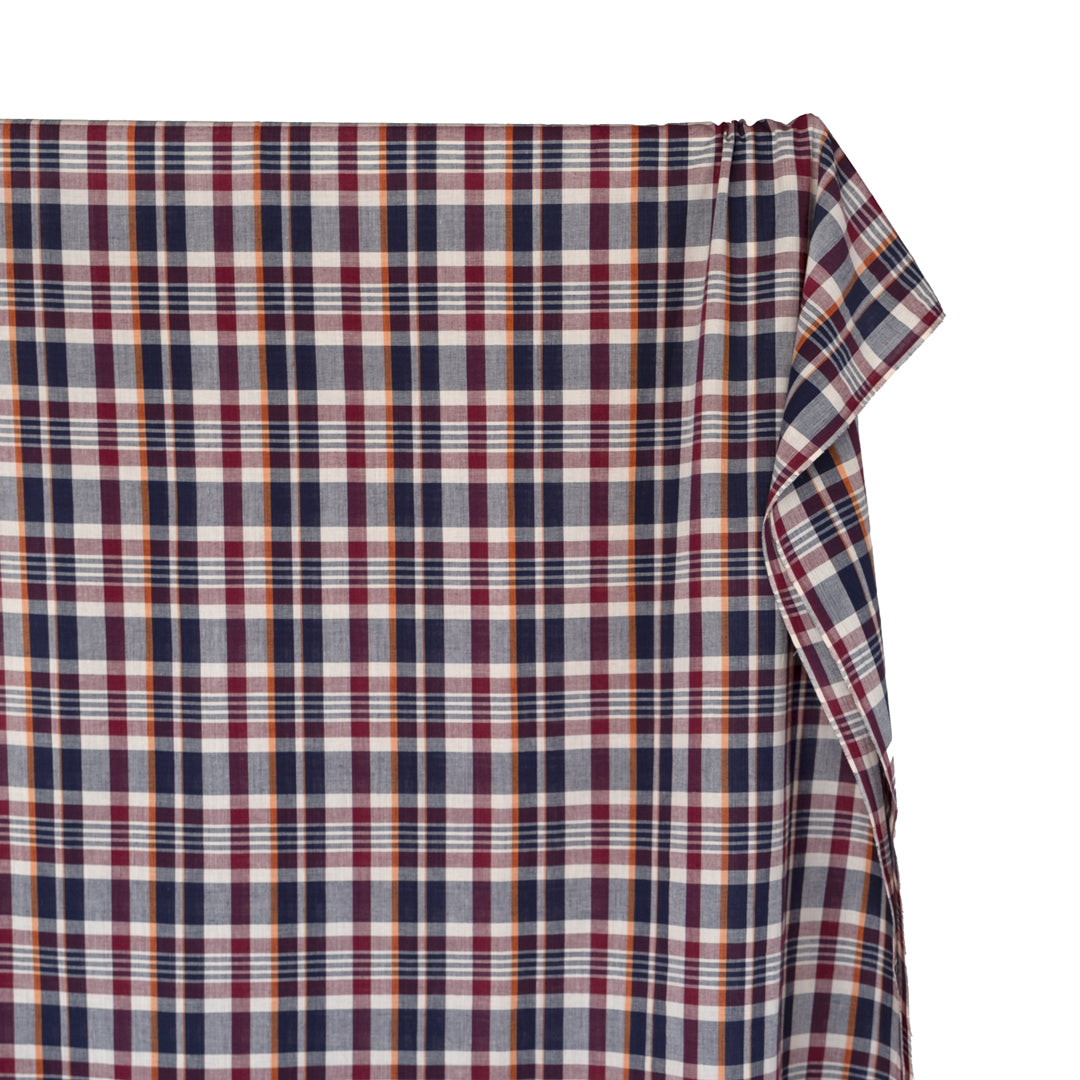 Daylight Plaid Cotton Shirting - Parchment/Midnight Blue/Wine | Blackbird Fabrics