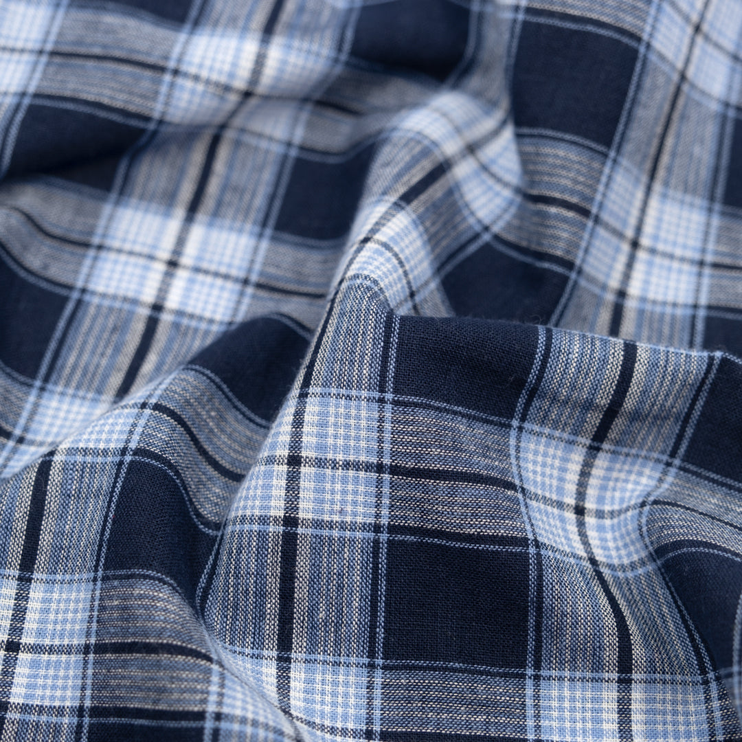 Daylight Plaid Cotton Shirting - Navy/Baby Blue | Blackbird Fabrics