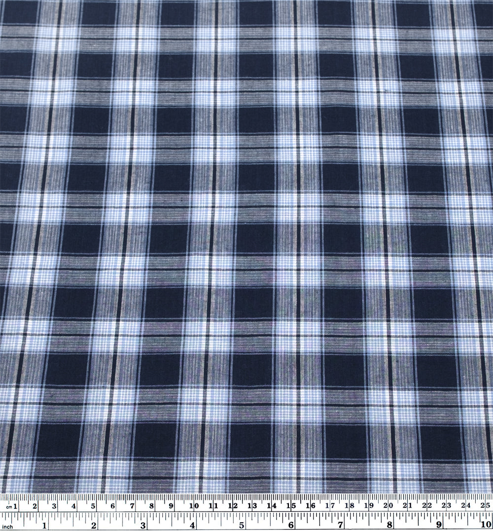 Daylight Plaid Cotton Shirting - Navy/Baby Blue | Blackbird Fabrics
