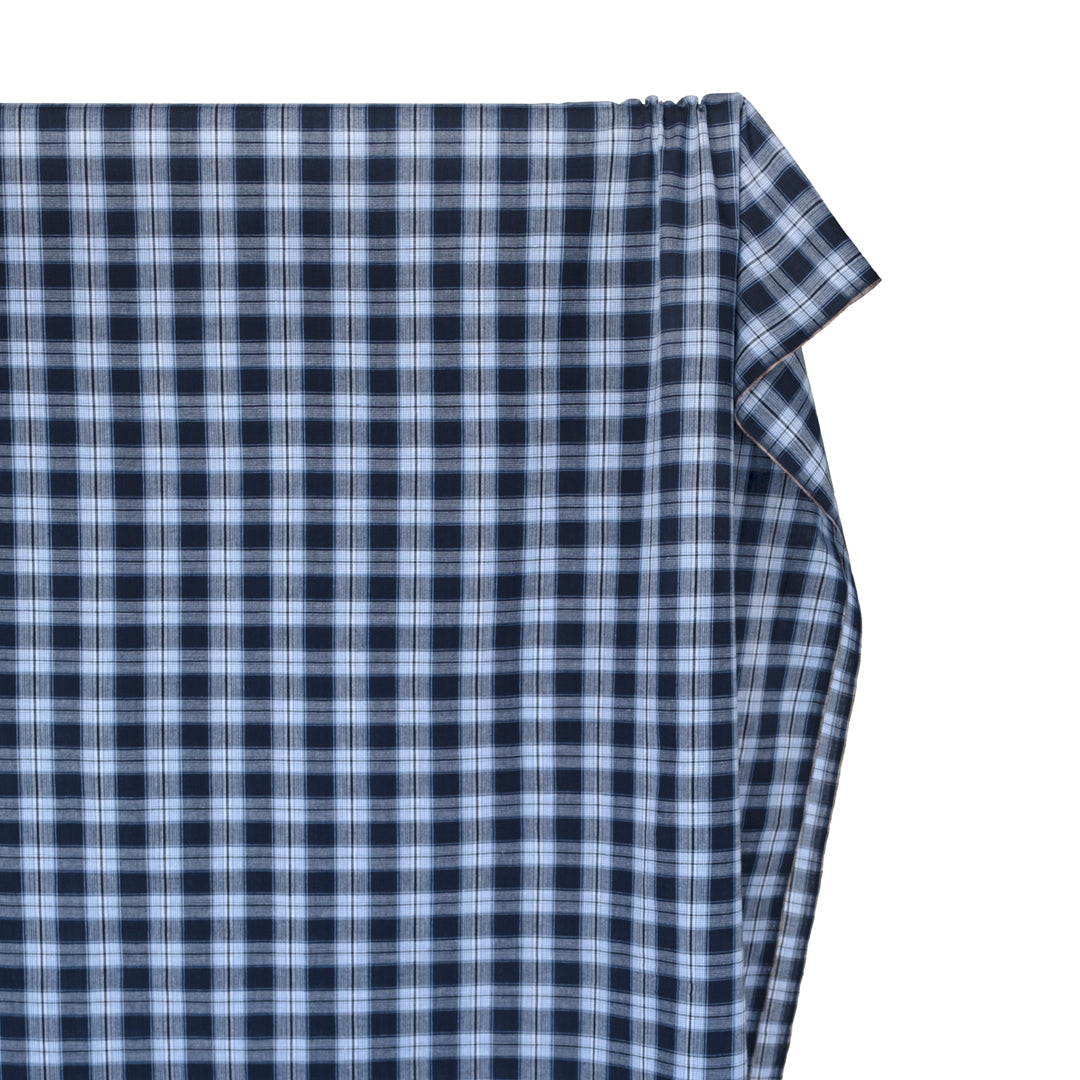 Daylight Plaid Cotton Shirting - Navy/Baby Blue | Blackbird Fabrics