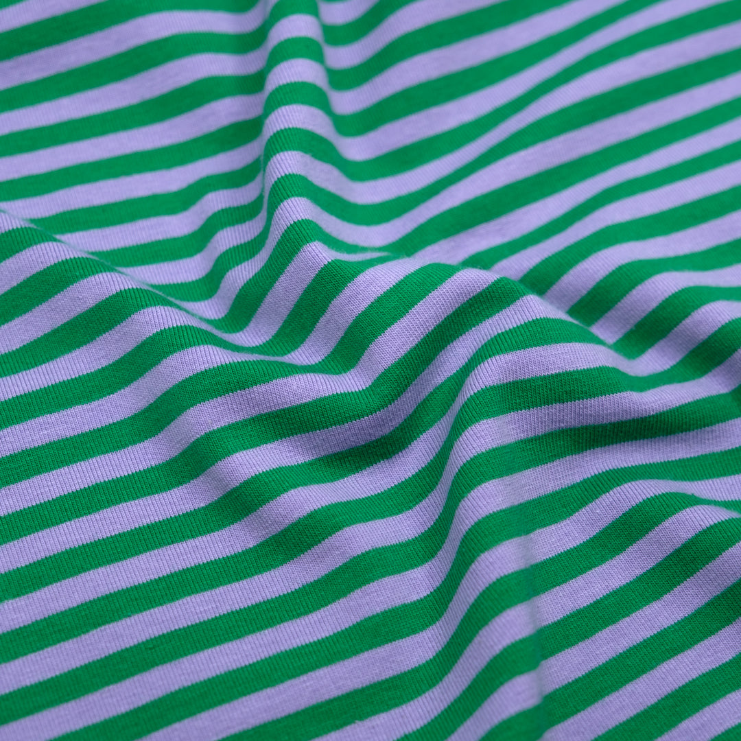 Skinny Sport Stripe Cotton Jersey - Lavender/Viridian | Blackbird Fabrics
