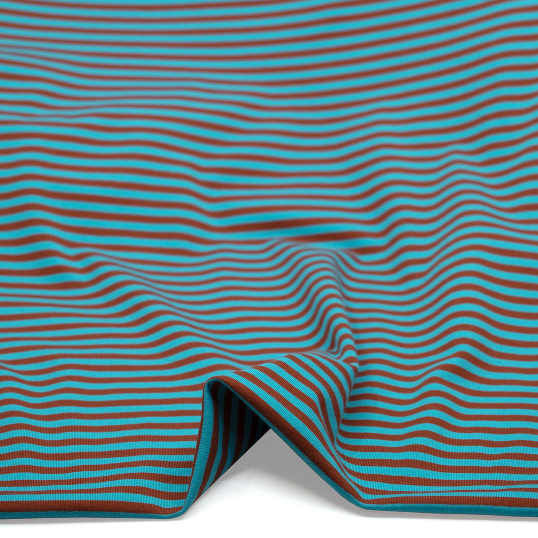 Skinny Sport Stripe Cotton Jersey - Aqua/Terracotta | Blackbird Fabrics
