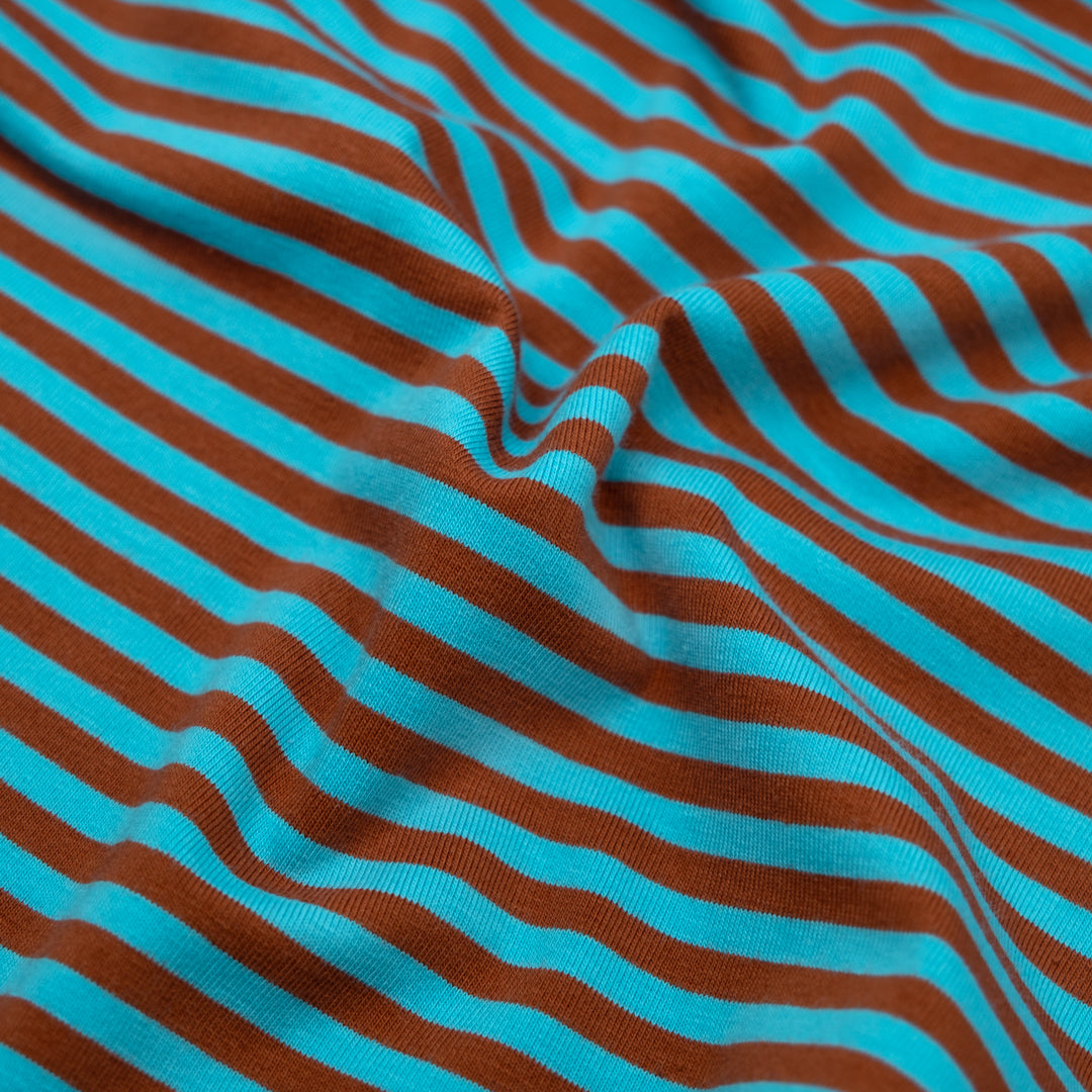 Skinny Sport Stripe Cotton Jersey - Aqua/Terracotta | Blackbird Fabrics