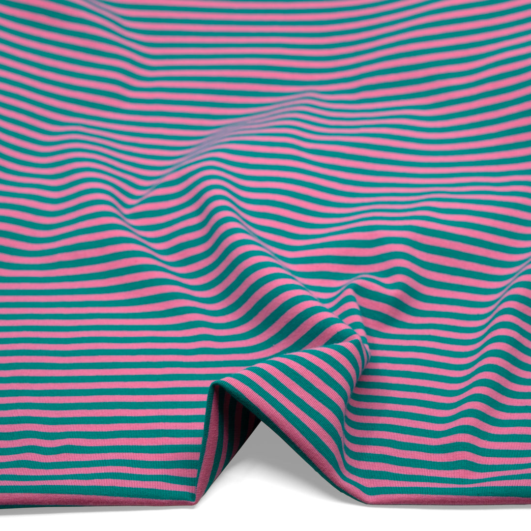 Skinny Sport Stripe Cotton Jersey - Teal/Frosting | Blackbird Fabrics
