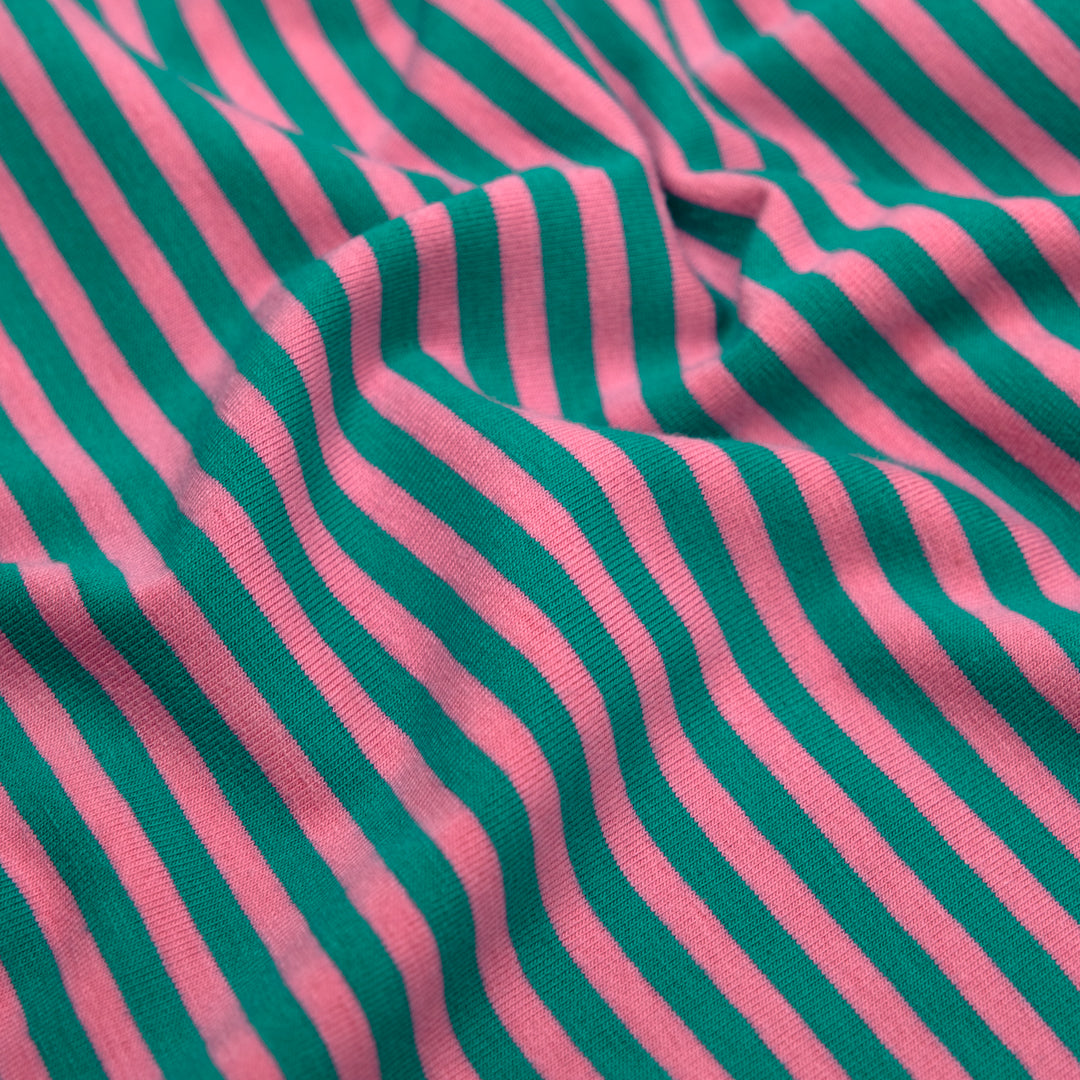 Skinny Sport Stripe Cotton Jersey - Teal/Frosting | Blackbird Fabrics