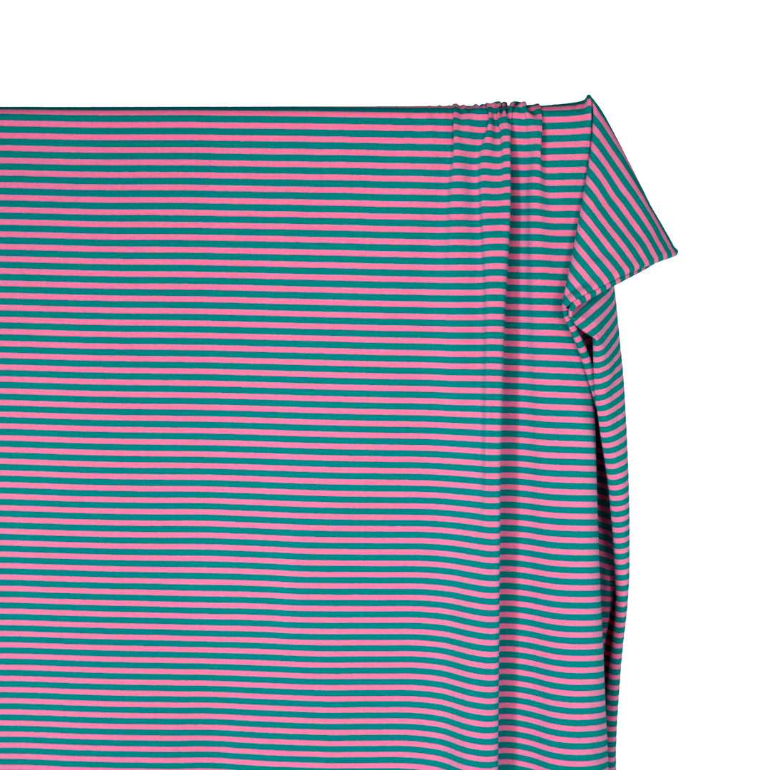Skinny Sport Stripe Cotton Jersey - Teal/Frosting | Blackbird Fabrics