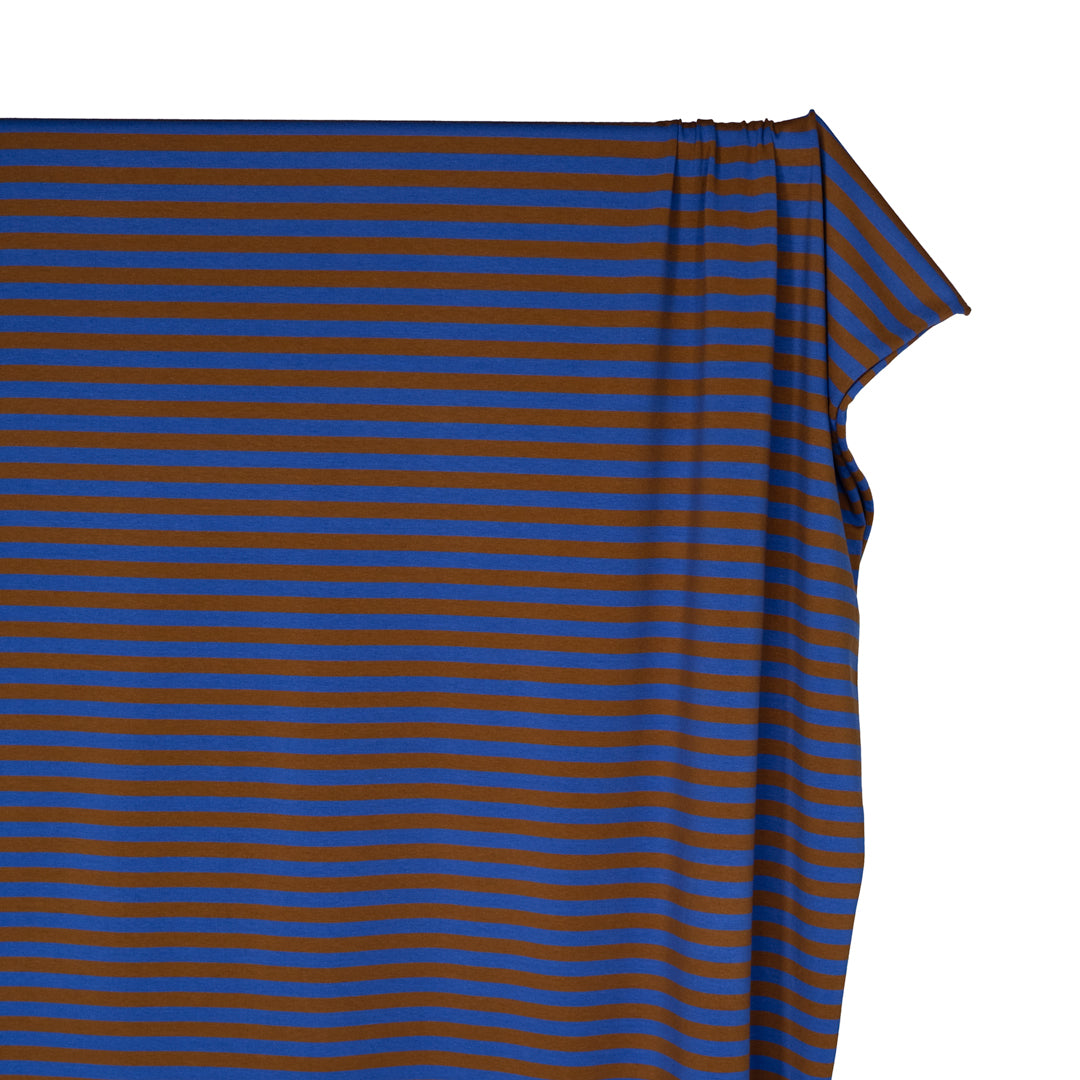 Sport Stripe Cotton Jersey - Lapis/Nutshell | Blackbird Fabrics