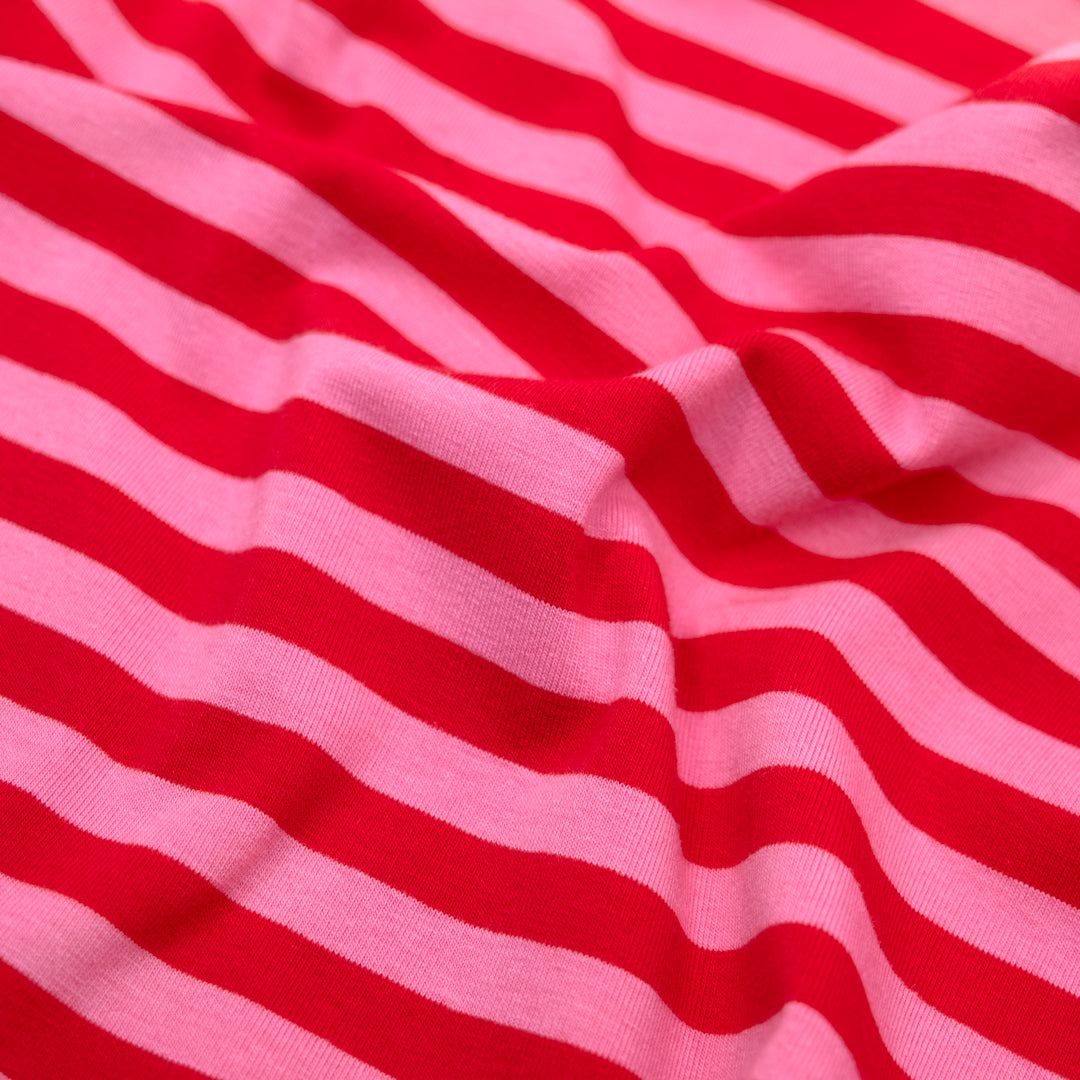 Sport Stripe Cotton Jersey - Frosting/Poppy | Blackbird Fabrics