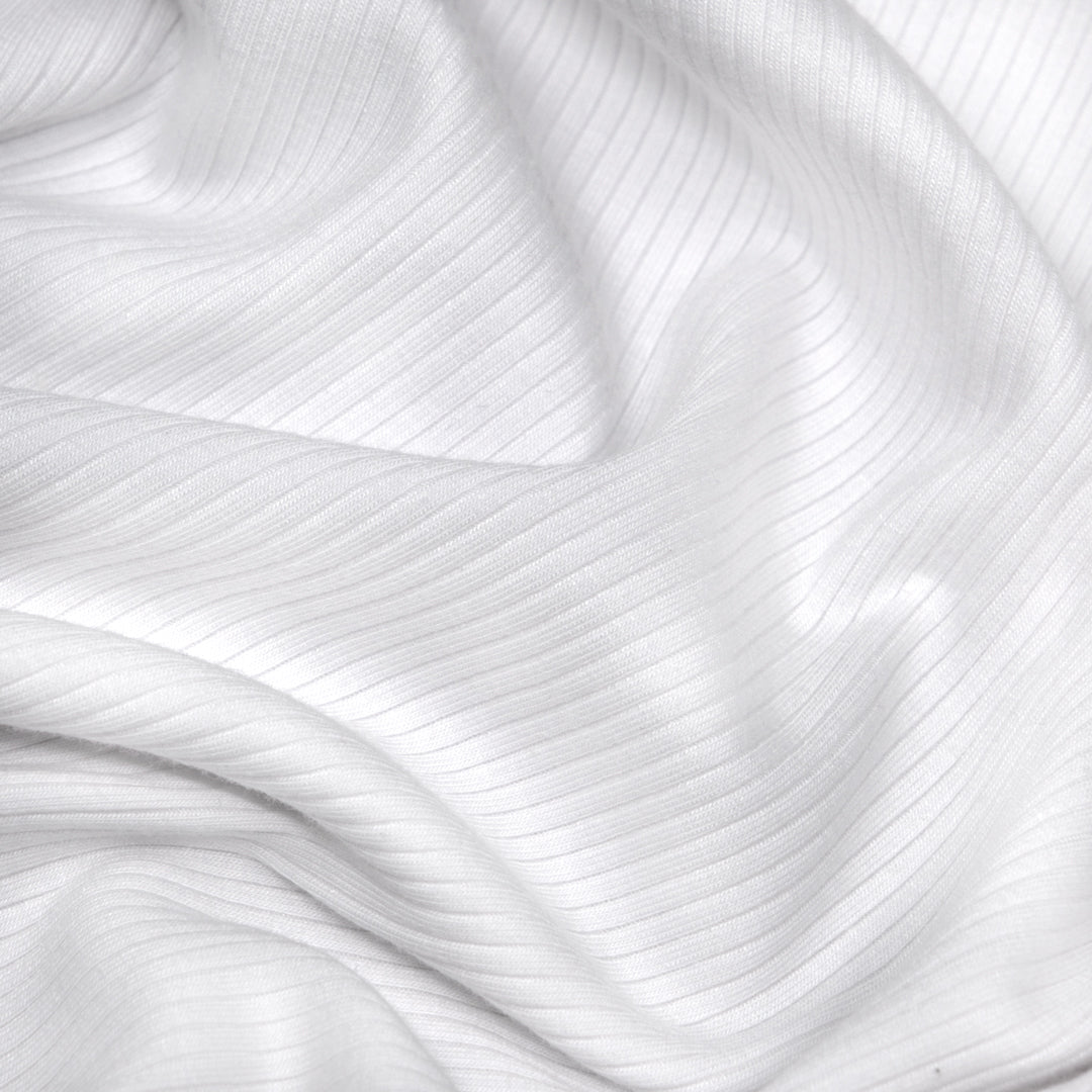 Unwind Bamboo Cotton Rib Knit - White | Blackbird Fabrics