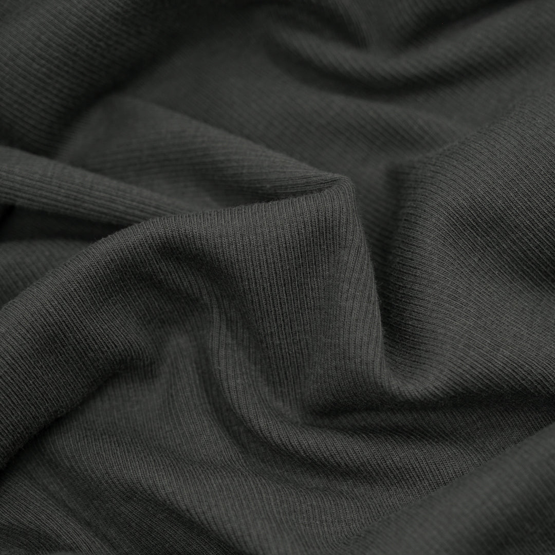 Fine Cotton Rib Knit - Charcoal | Blackbird Fabrics