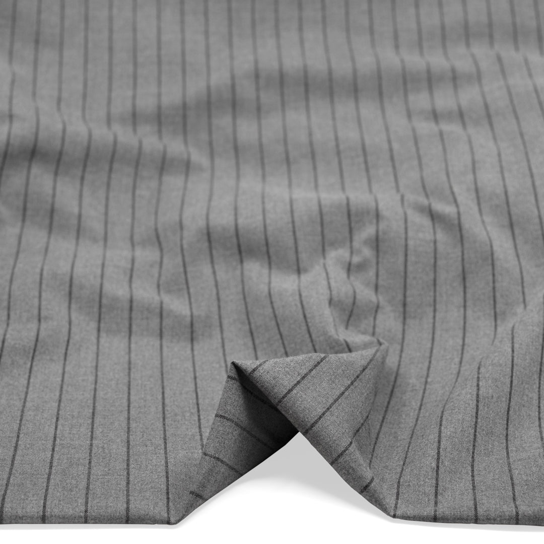 Department Stripe Brushed Suiting - Heather Grey/Black | Blackbird Fabrics