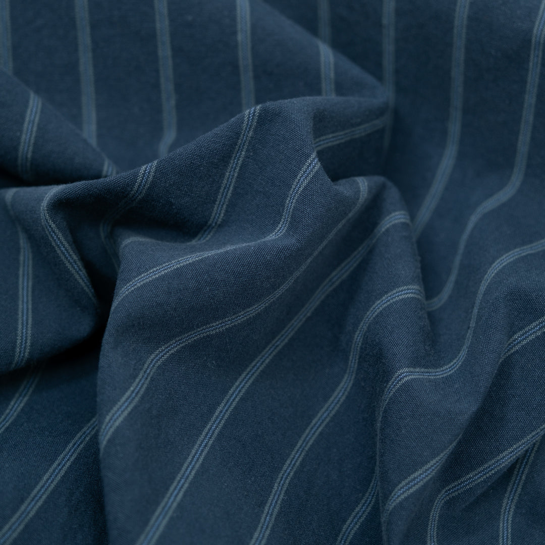 Tram Stripe Softened Organic Cotton - Deep Ocean | Blackbird Fabrics
