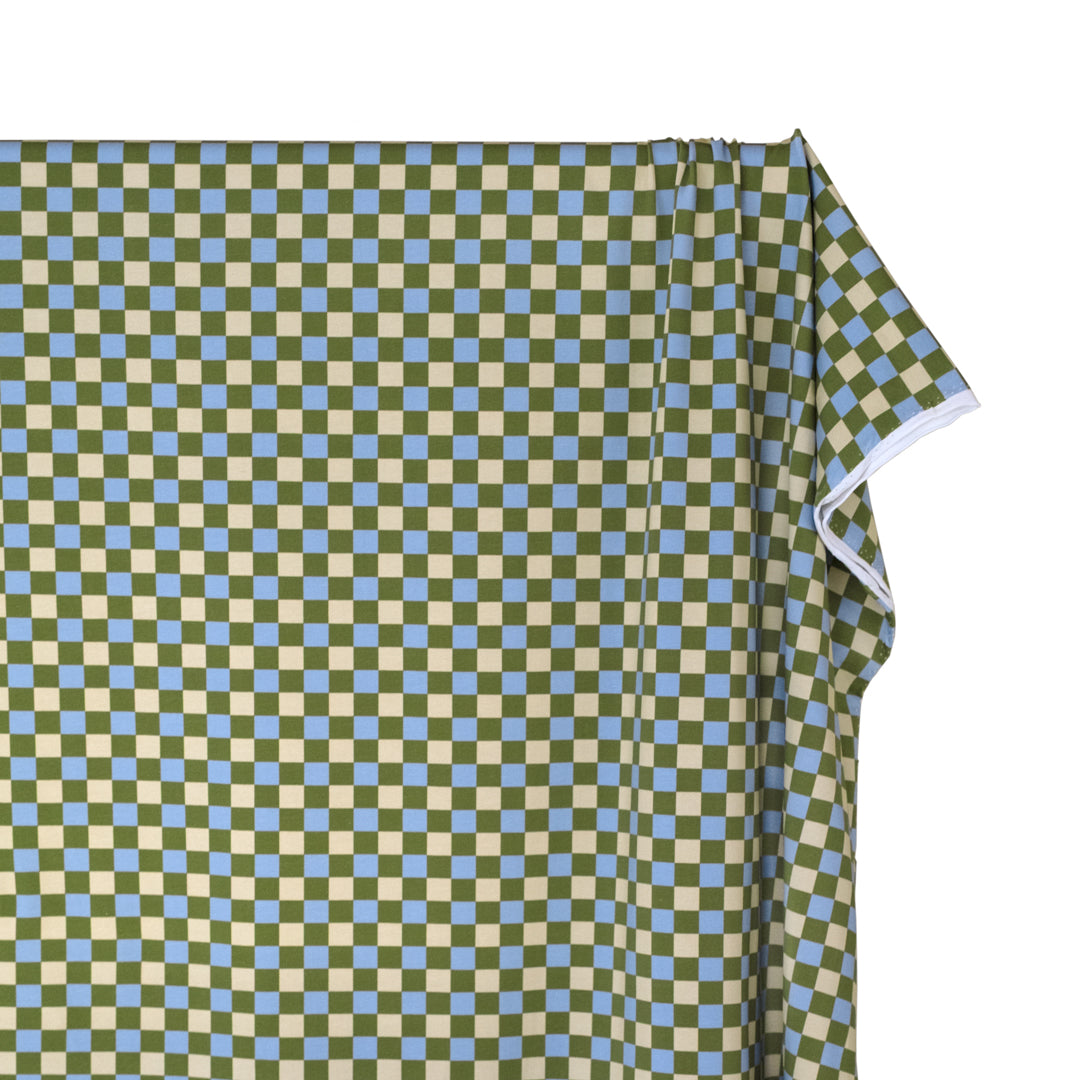 Disco Check Organic Cotton Jersey - Pickle/Sky Blue | Blackbird Fabrics