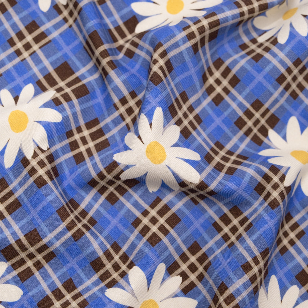 Spring Fling Organic Cotton Jersey - Chocolate/Cornflower | Blackbird Fabrics