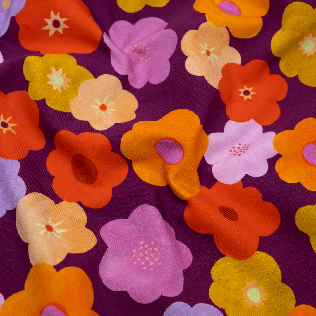 Bubble Blooms Organic Cotton Jersey - Fig/Multi | Blackbird Fabrics