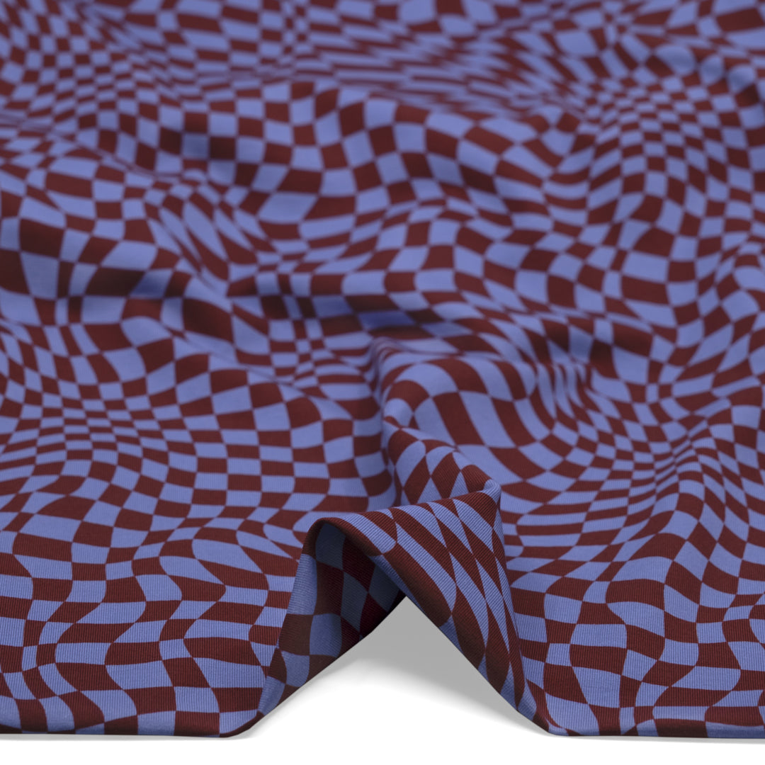 Magic Eye Organic Cotton Jersey - Bluebell/Burgundy | Blackbird Fabrics