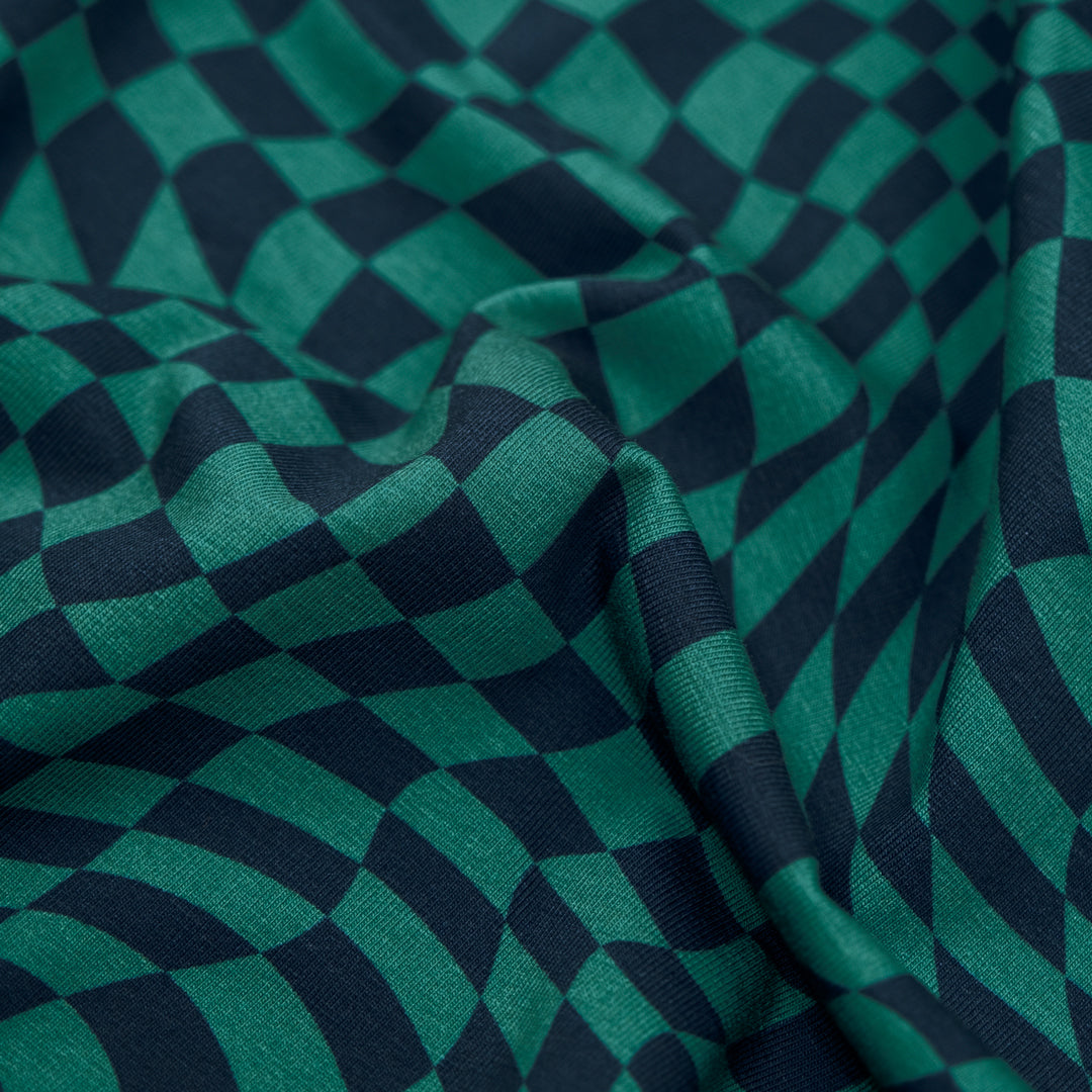 Magic Eye Organic Cotton Jersey - Beetle/Denim | Blackbird Fabrics