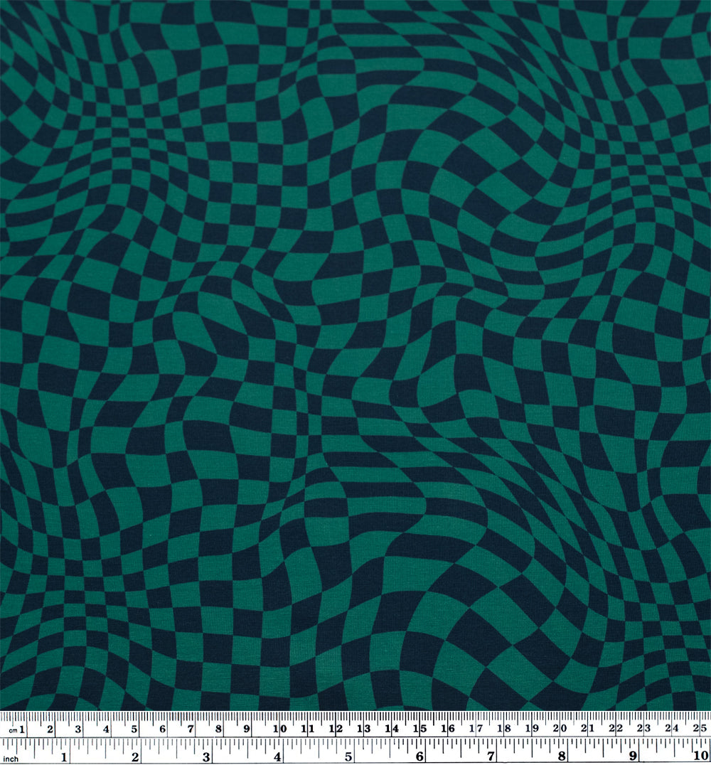 Magic Eye Organic Cotton Jersey - Beetle/Denim | Blackbird Fabrics